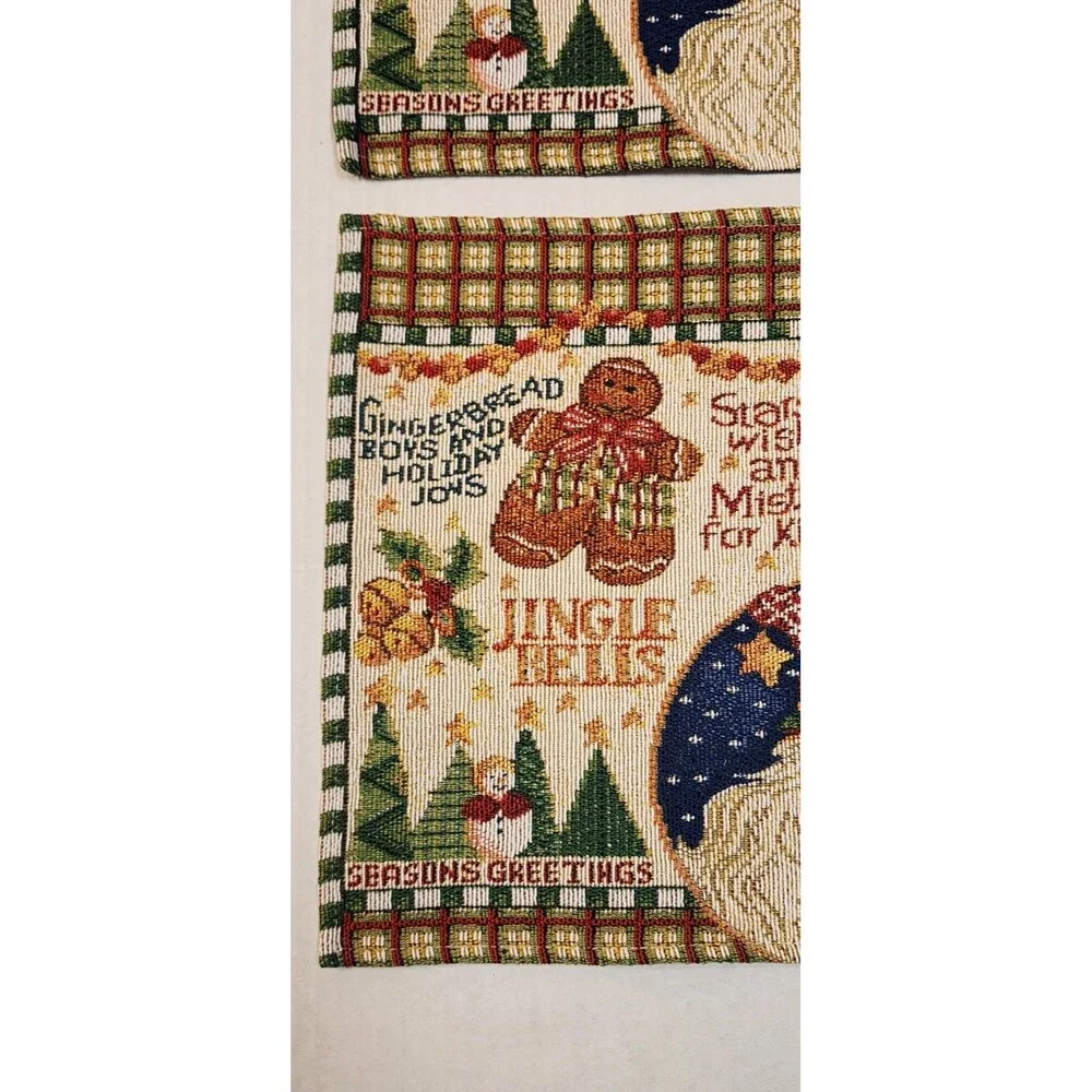 Set Of 3 Tapestry Woven Christmas Placemats Gingerbread Man Santa